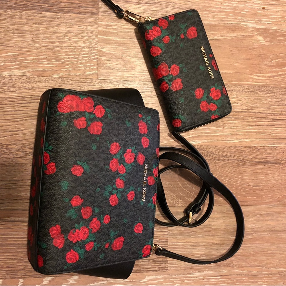 Michael Kors roses bag and matching wallet